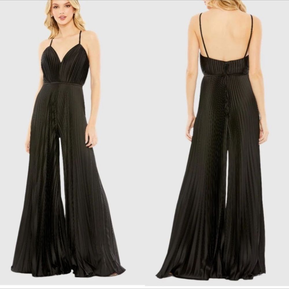 Mac Duggal Black Pleated Plunge Neck Wide Leg Jumpsuit 27457 | 4